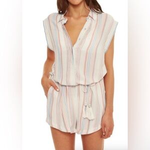 Isabella Rose - Striped Tassel Tie Romper in Pastel Stripe - Like New - Size S